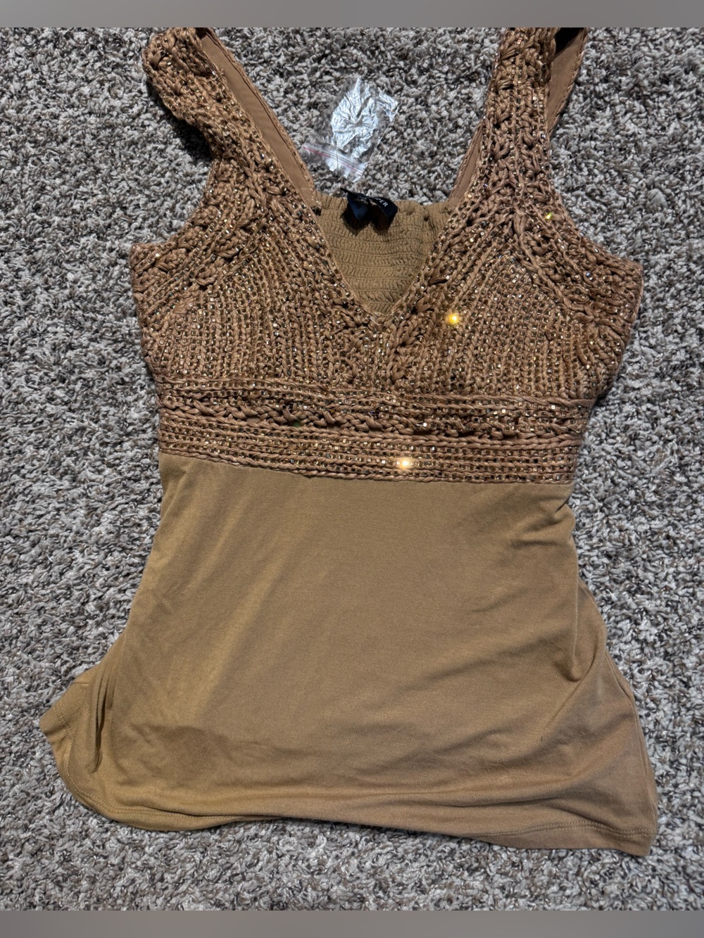 Boston Proper Brown Crochet-Detail V-Neck Camisole